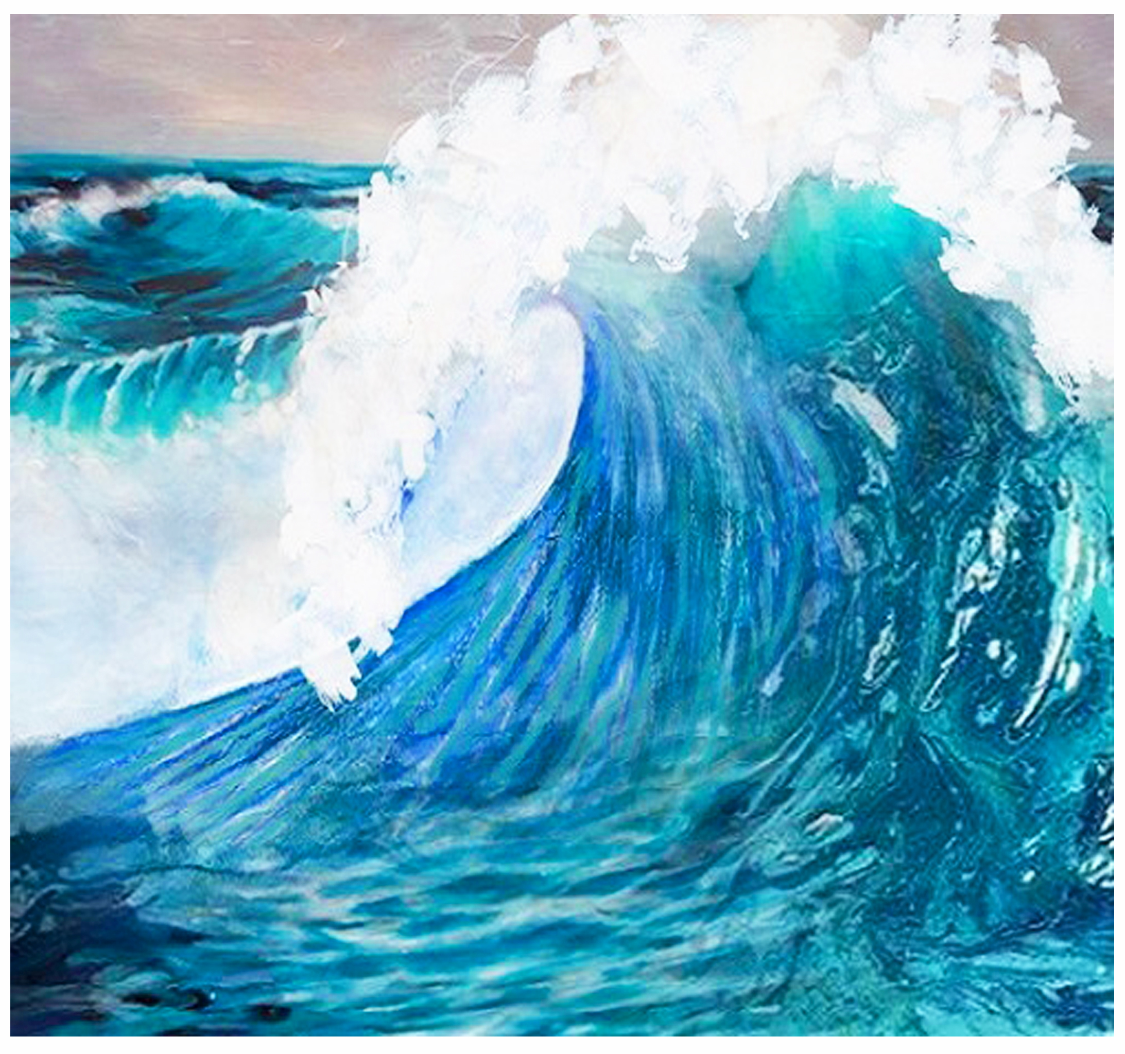 PXFC358 Wall décor art oil on canvas nautical ocean wave blue white tones